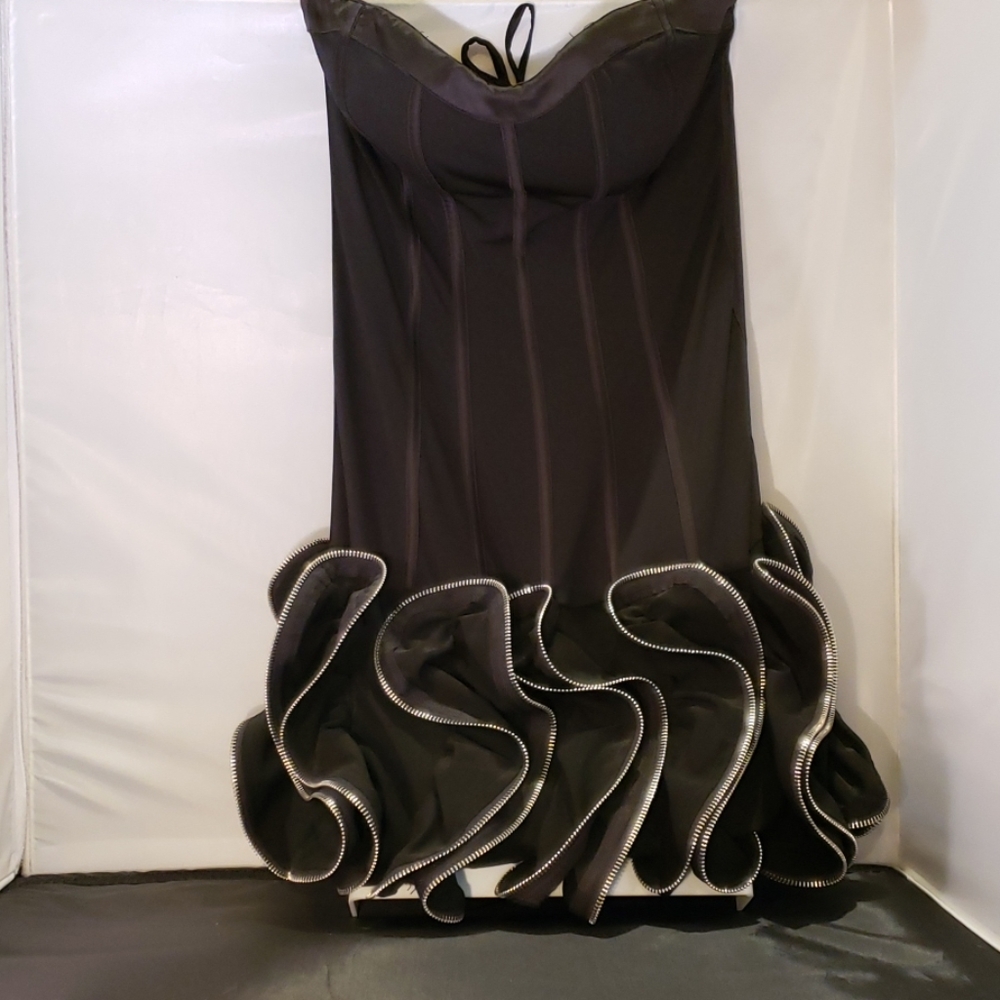 Black Cocktail Party Dress Corset & Zipper Accents